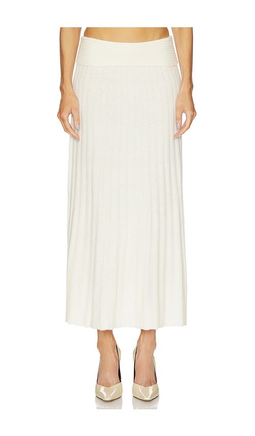 NAADAM Premium Cashmino Ribbed Skirt in White. L. Also in