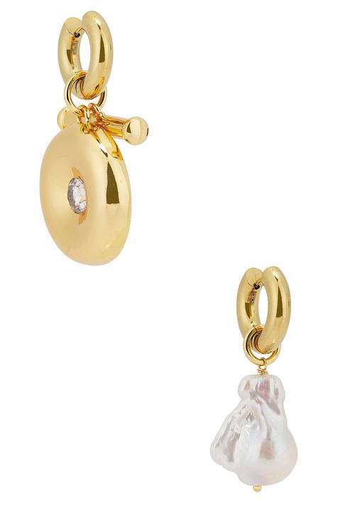 Timeless Pearly Drop Earrings in Gold - Metallic Gold.  a