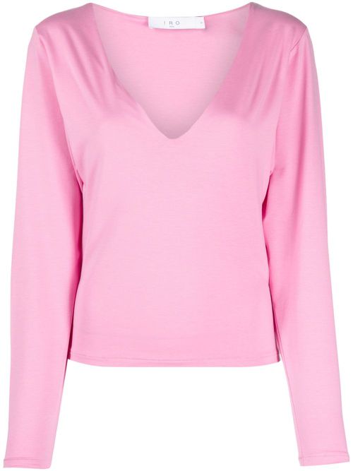 Plunging V-neck cut-out T-shirt - Pink