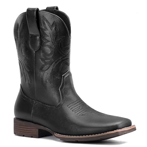 Lumeheel Cowboy Boots for Men - Western Square Toe Men's Brown Boots with Classic Embroidered