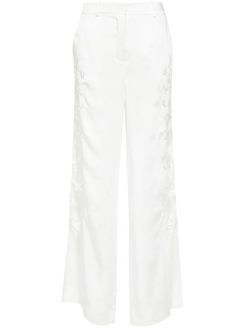 Dragon-embroidered straight trousers - White