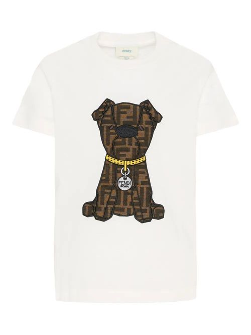 Jersey T-Shirt With Ff Dog Embroidery