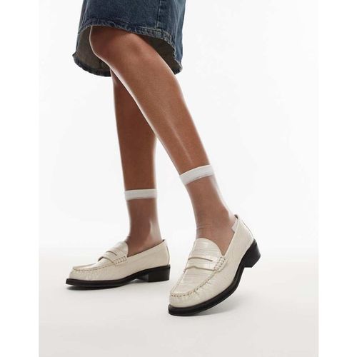 Topshop Womens Carter loafers with ruched detail in off white crocodile print