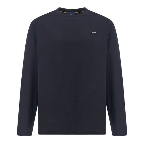 Long sleeve double mercerised cotton jersey T-Shirt, Man, Blue Nights-gold