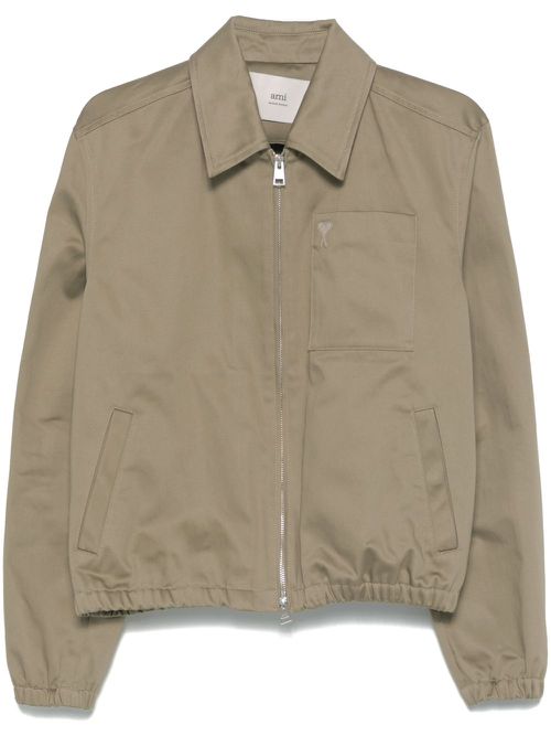 Heart-embroidered shirt jacket - Green