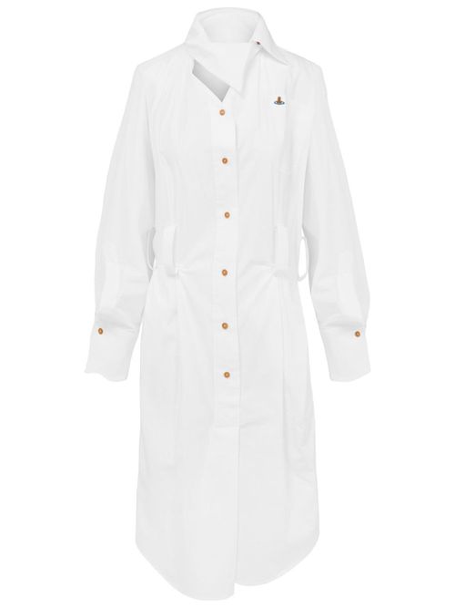 White Shirt Collar Midi Dress