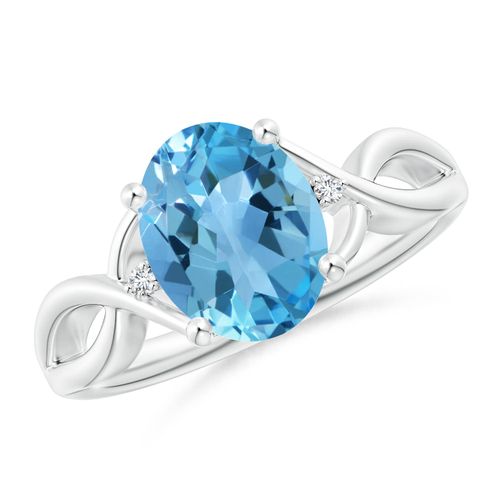 Angara 3.25 Carats Oval Swiss Blue Topaz Criss Cross Ring with Diamond Accents in Platinum