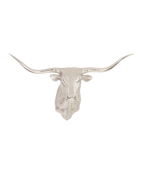 Longhorn Bull Leaf Resin Wall Art - Silver