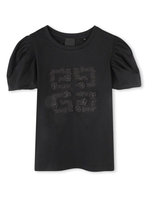 Puff-sleeve cotton T-shirt - Black