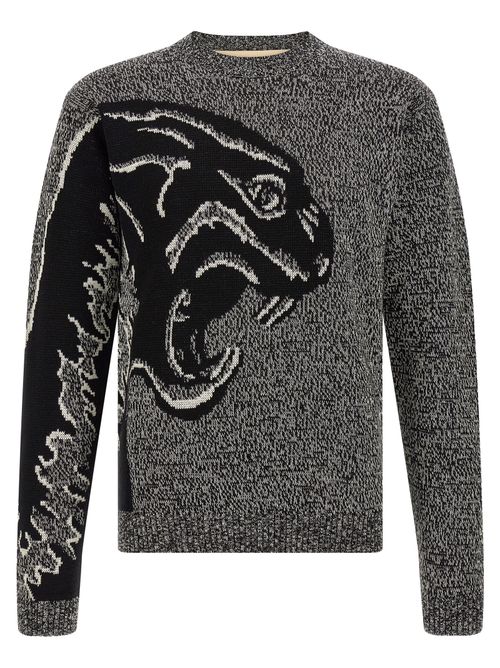 Panther-Intarsia Virgin Wool Sweater — Gray
