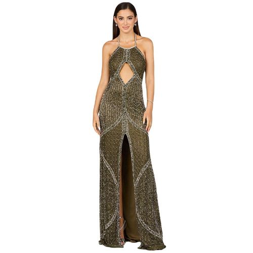 Women's Symmetrical Halter Neck Beaded Gown - Olive