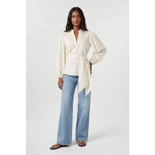 Karen Millen Women's Poplin Embroidered Detail Belted Blouse in Ivory