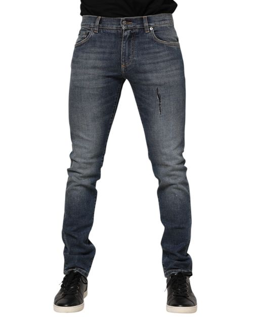 Washed Cotton Skinny Jeans — Blue