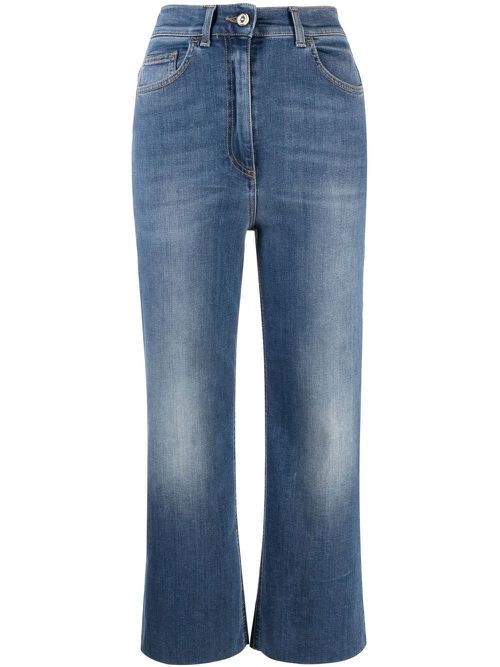 Cropped high-waisted jeans - Blue