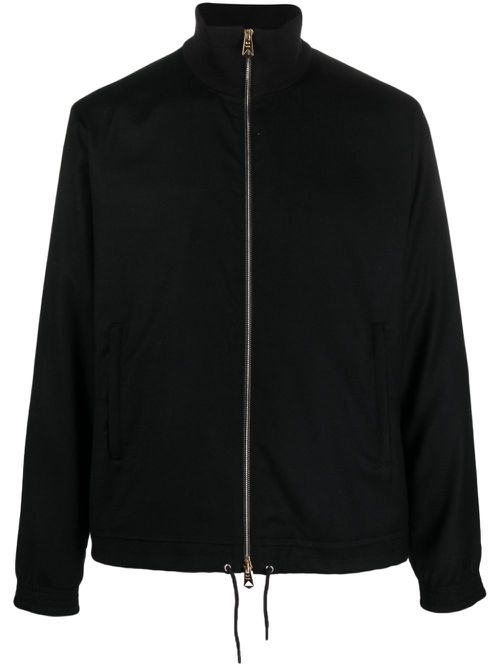 Ribbed-collar jersey-texture bomber jacket - Black