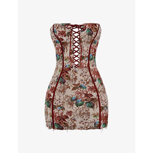 Mistress Rocks | Womens Tapestry Floral-print Lace-up Woven Mini Dress | Realry Mistress Rocks | Womens Tapestry Floral-print Lace-up Woven Mini Dress | Realry