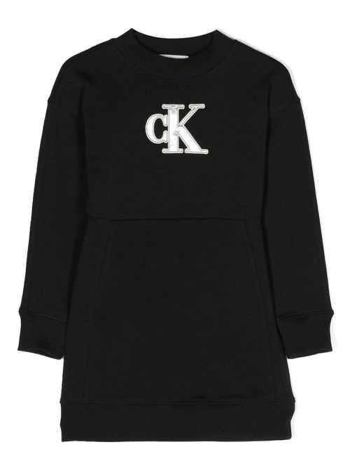 Logo-embroidered long-sleeve dress - Black