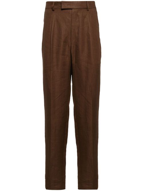 Pleated slim-fit trousers - Brown