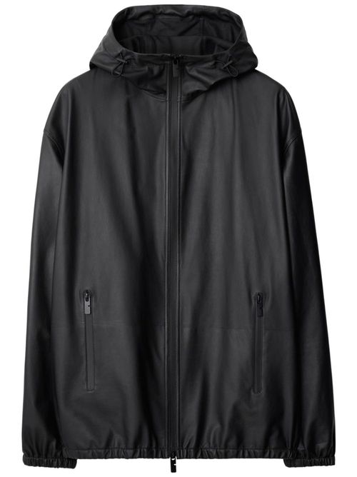 Hooded leather jacket - Black