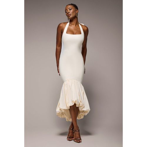 Goddiva Halter Neck Puff Hem Mermaid Midaxi Dress - Crea