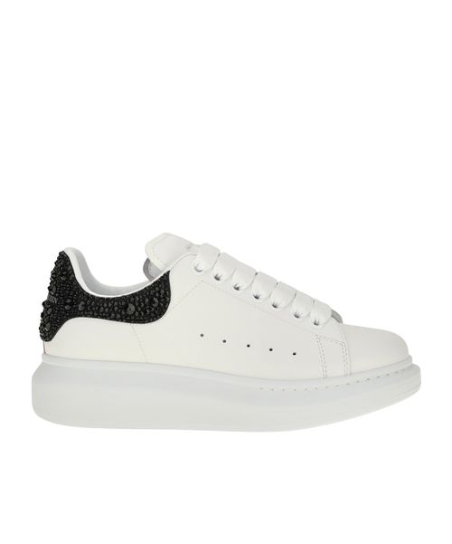 Oversized Sneakers with suede heel and crystal details