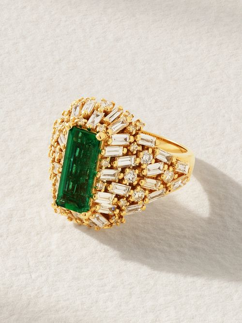 18-karat Gold, Diamond And Emerald Ring - 6 1/2