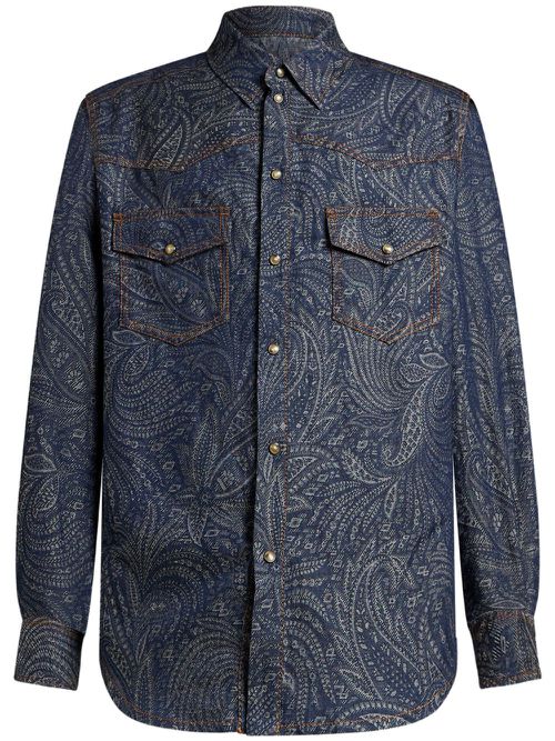 Jacquard denim shirt jacket - Blue