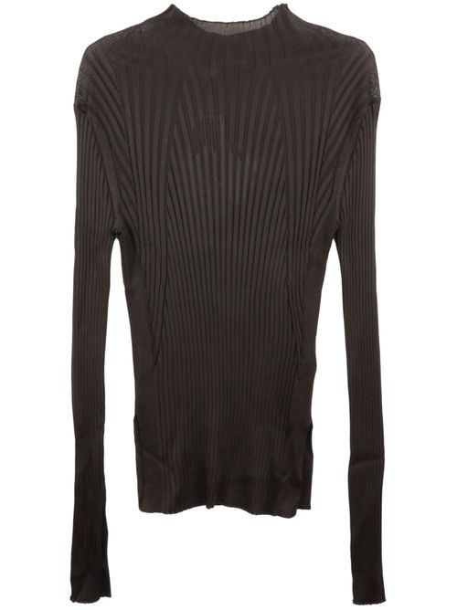 Mock-neck ribbed-knit top - Brown