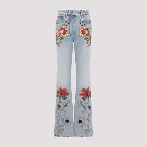 Embroidered Floral Jean with Five Pockets