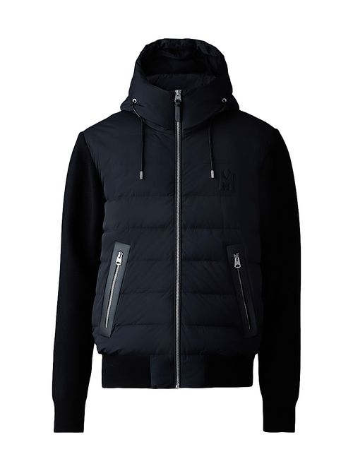 Men's Andrew Hooded Mixed-Media Down Coat - Black