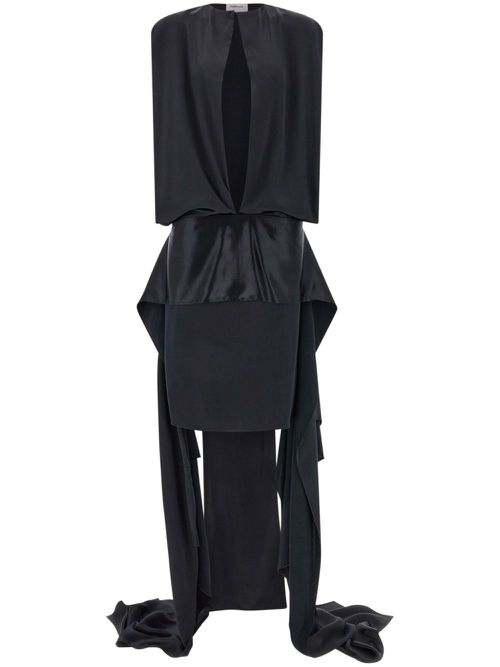 Satin-weave slit-detail evening dress - Black