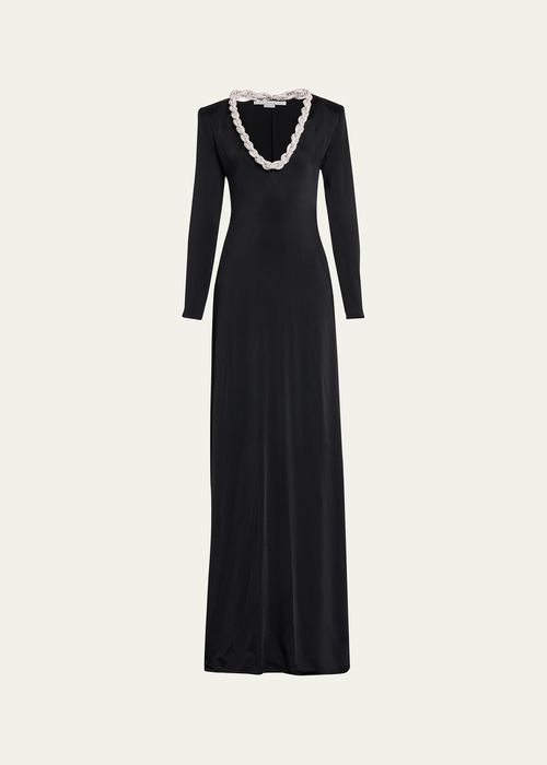 Crystal Braided Scoop-Neck Long-Sleeve Gown