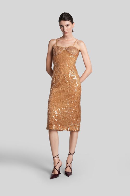 Long Dress In Beige Polyester