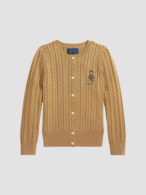 Little Girl's & Girl's Polo Bear Cable-Knit Cardigan - Berkshire Tan