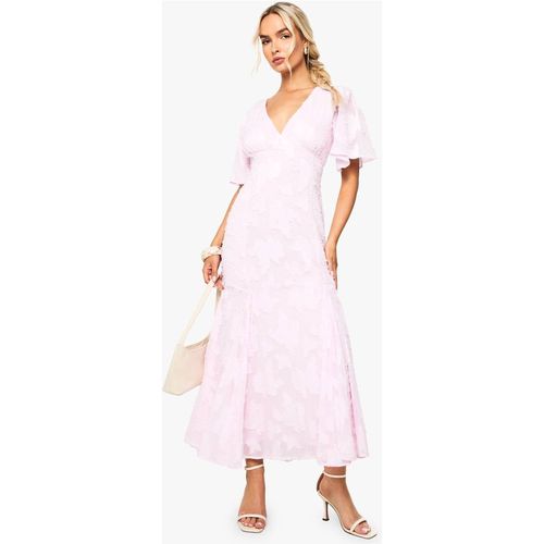 Boohoo Women's Burnout Floral Angel Sleeve Midaxi Dress in Pink