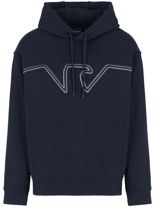 Embossed-logo jersey hoodie - Blue