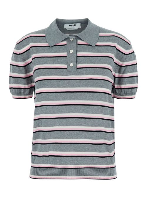 Polo striped Gray With Ribbed Collar And Short Sleeves In Cotton For Men