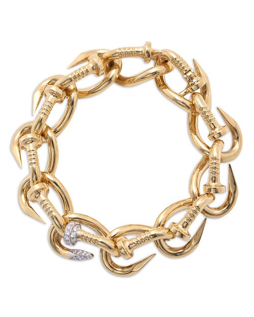 David Web Platinum & 18K Yellow Gold Tool Chest Diamond Hammered Bent Nail Bracelet