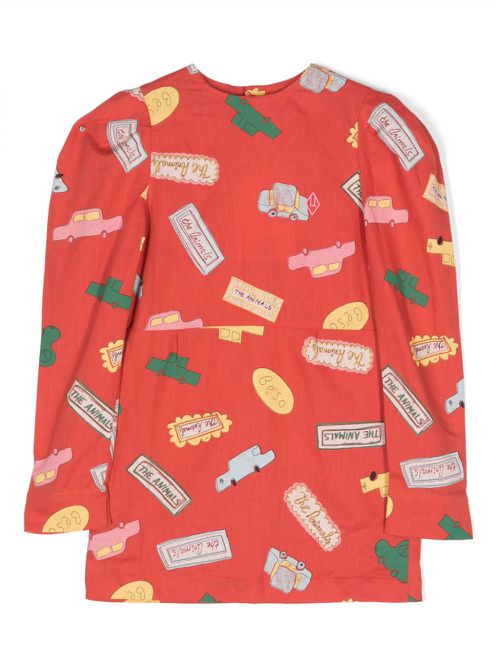 Otter graphic-print cotton minidress - Red