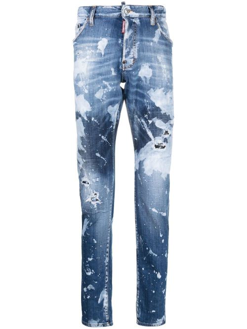 Paint-splatter straight-leg jeans - Blue