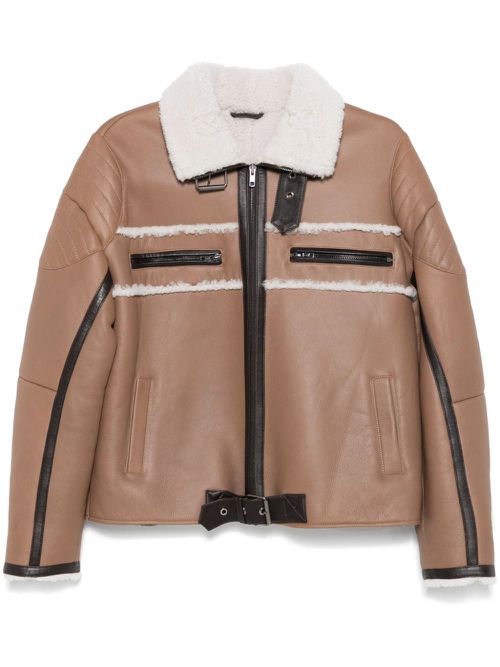 Shearling-detail leather jacket - Brown