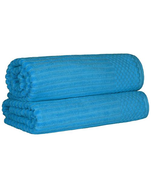 Cotton Highly Absorbent Solid And Checkered Border Bath Sheet Set