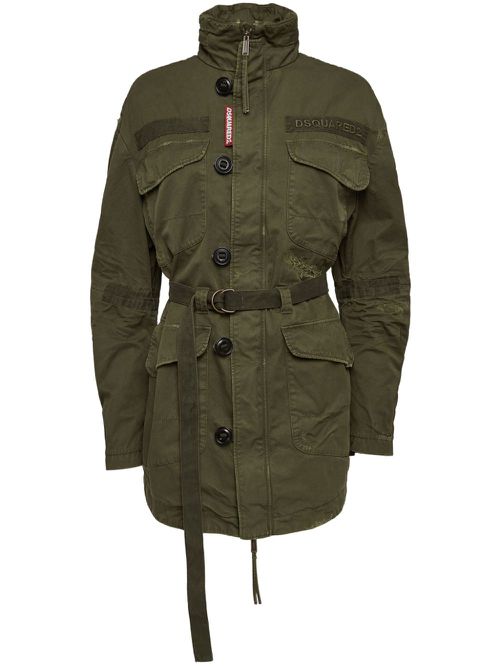 Belted distressed military coat - Green