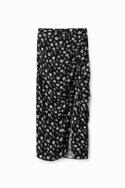 Floral slit midi skirt
