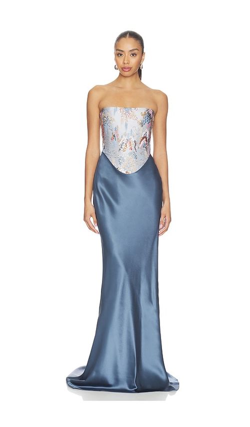 SAU LEE Blue Gown in Misha Ash in Slate. 6. Also
