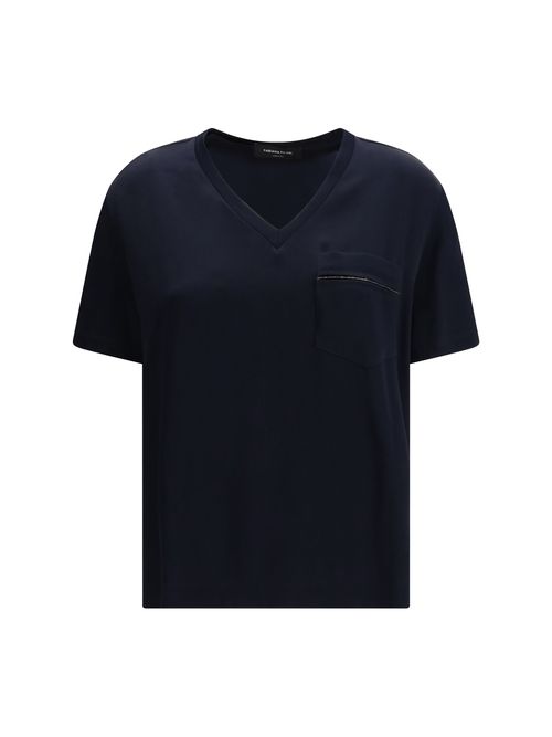 V-Neck Viscose-Acetate T-Shirt — Navy