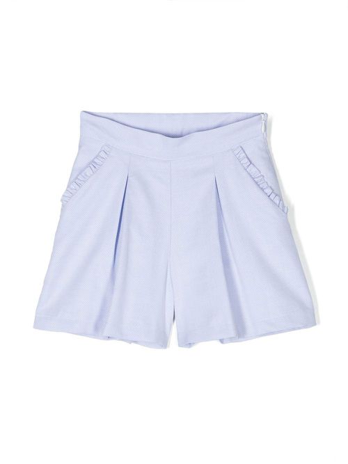 Ruffle-trim pleated shorts - Blue