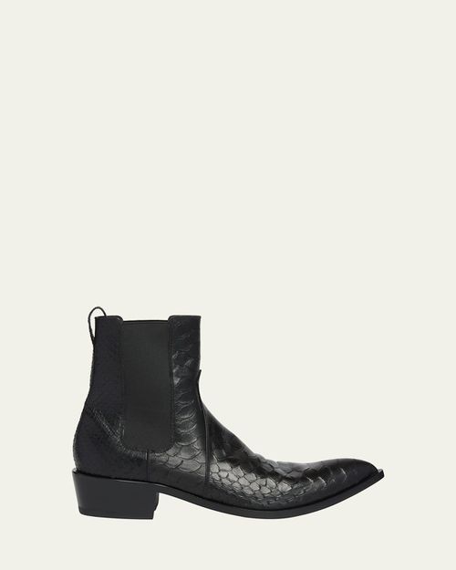 Men's Python-Embossed Leather Boots
