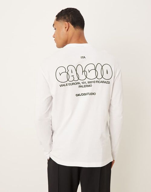 Relaxed long sleeve T-shirt with back print in white