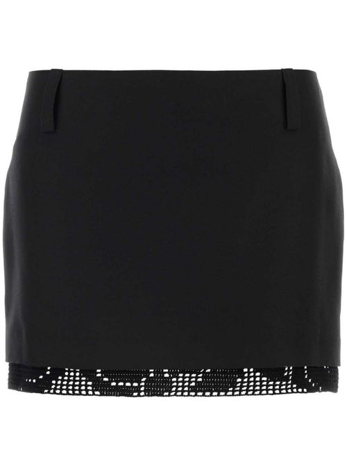 Crochet-trimmed silk mini skirt - Black